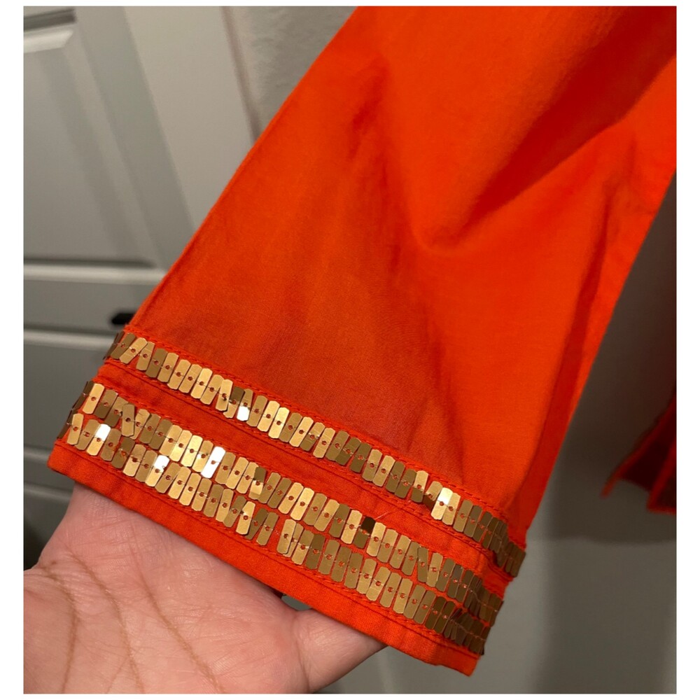 TORY BURCH Gold Sequins V-Neck Orange Caftan Tunic - Picture 4 of 6